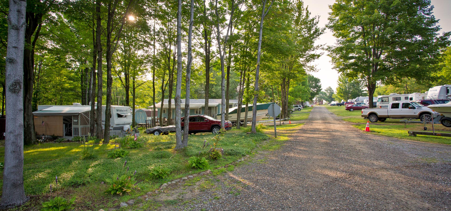 Row of Shady Campsites in the Spring